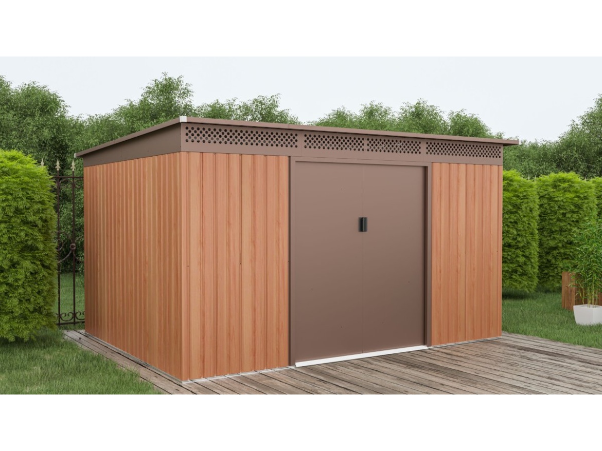 Plechový zahradní domek G21 GRAH 915 - 340 x 269 cm, hnědý