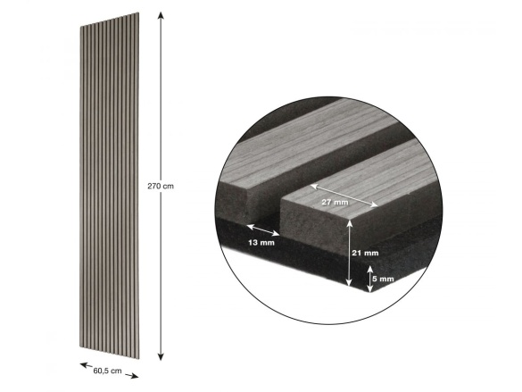 G21 Akustický panel  270x60,5x2,1 cm, šedý dub