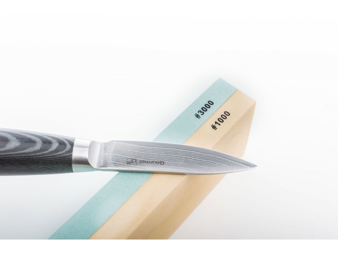 G21 Sada nožů  Gourmet Damascus v bambusovém bloku 3 ks + brusný kámen