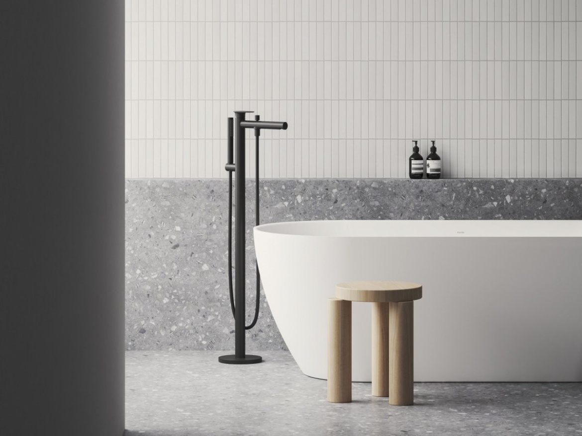 Ravak SG 080.20BLM.RB07A Vaňová batéria do podlahy pre R-box, so sprchovým setom, čierna matná