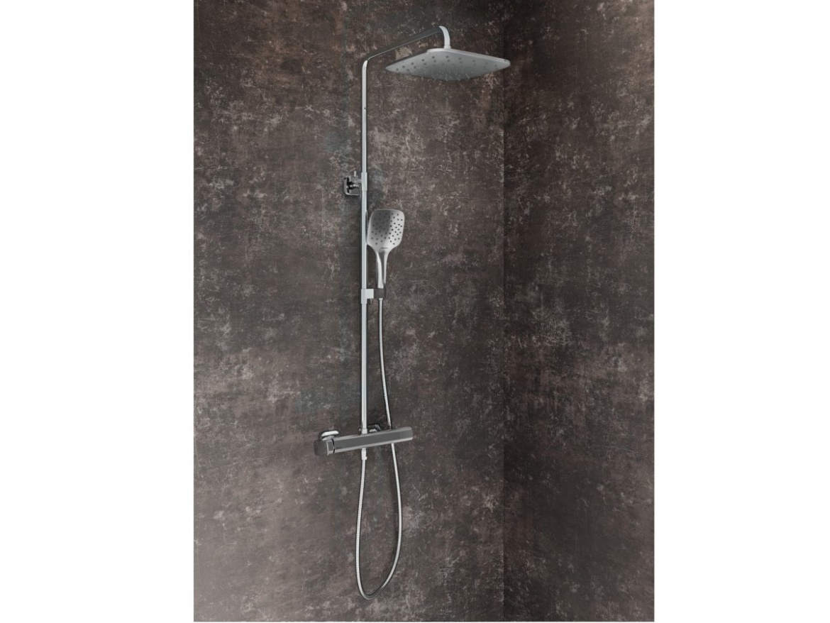 Ravak TD F 098.00BLM Sprchový sloup netermostatický, posuvný, se sprchovým setem, černá matná