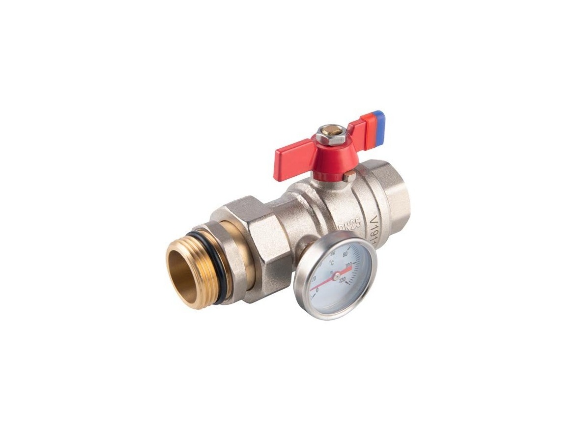 Novaservis Kulový kohout MF 1", s teploměrem, se šroubením, motýl, voda,  KFPS3T