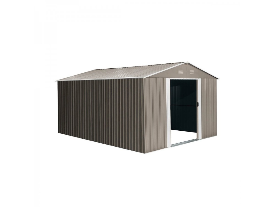 Zahradní domek kovový 3 x 3,7 m se sedlovou střechou hnědý Riwall PRO RMSA 12x10 Brown