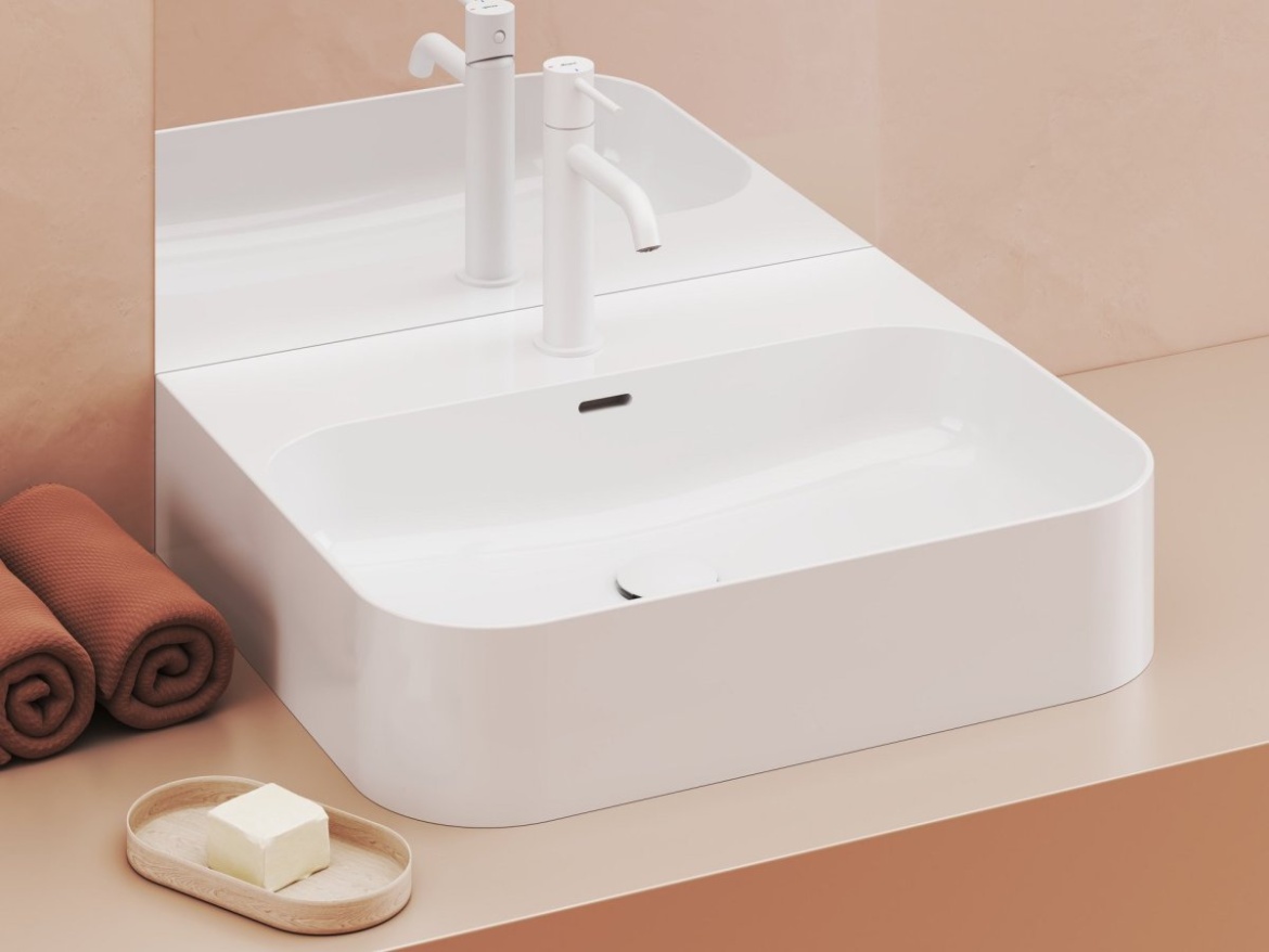 Ravak Umývadlo Ceramic Slim Wall R 55 N, s otvorom pre batériu, s prepadom, čierna matná