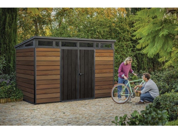 Plastový záhradný domček Keter Signature 11x7 Walnut, s podlahou