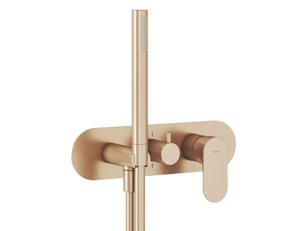 Ravak EL 068.60RGB.O3.RB07D.+S Podomietková batéria 3-cestná pre R-box, so sprchovým setom, Rose Gold Brushed