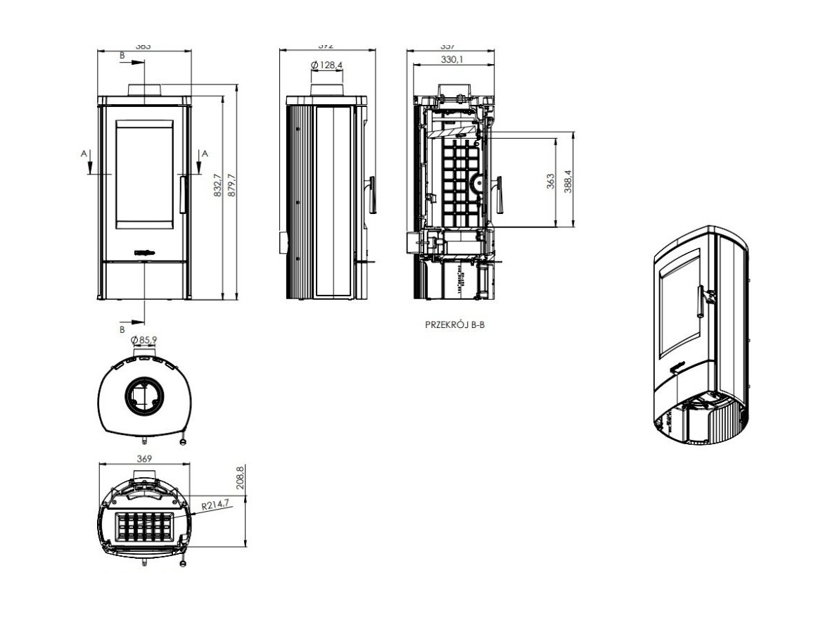 NORDflam Krbová litinová kamna SORA Eko s extérním přívodem vzduchu - 7 kW + příslušenství
