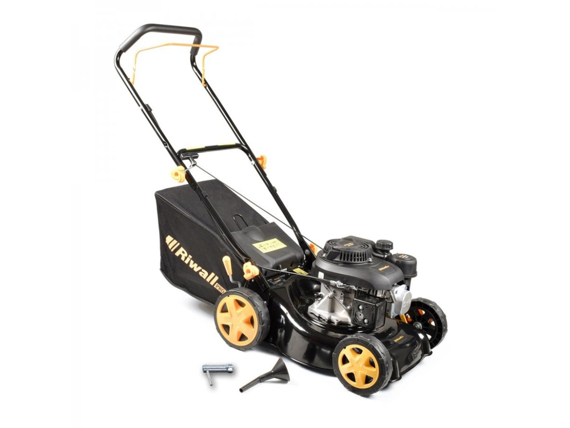 Travní sekačka 2 v 1 s benzinovým motorem bez pojezdu Riwall PRO RPM 4234 P