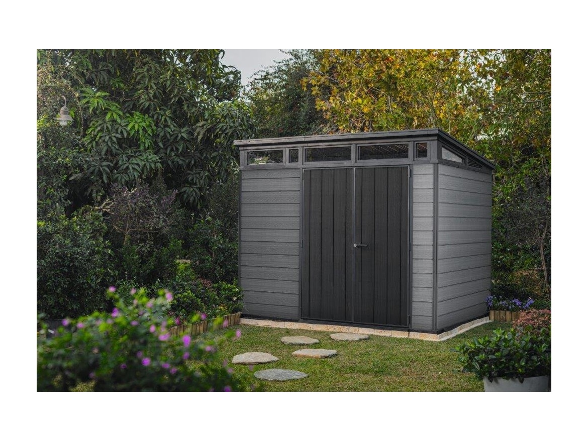 Plastový zahradní domek Keter Cortina 9x7 grafitový, s podlahou