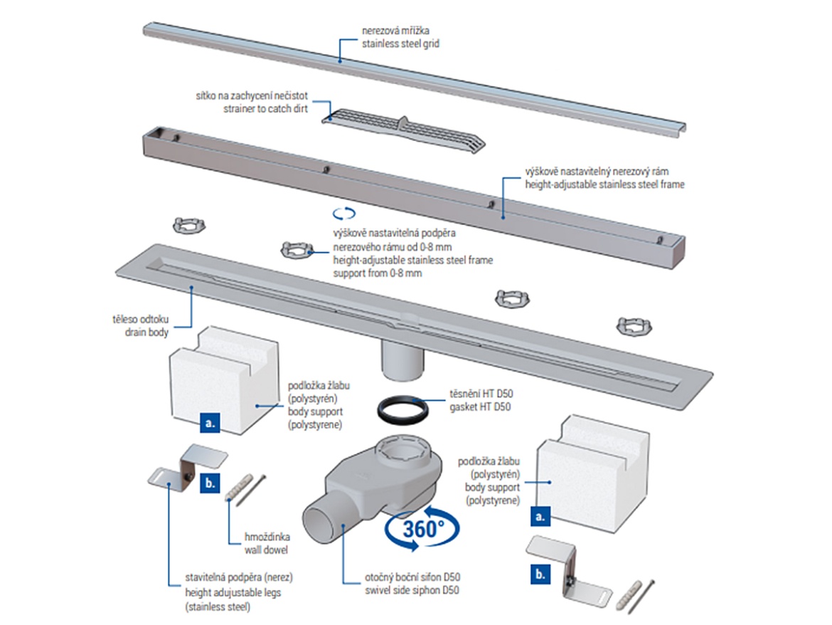 Podlahový lineární žlab Chuděj Slim line PZB 50