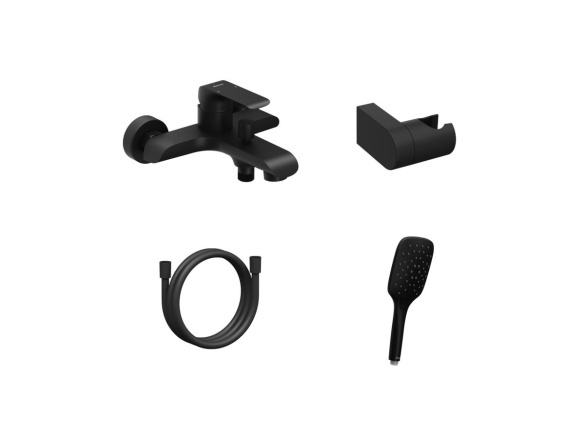 Ravak FL 022.20BLM.+S Vaňová nástenná batéria so sprchovým setom, čierna matná