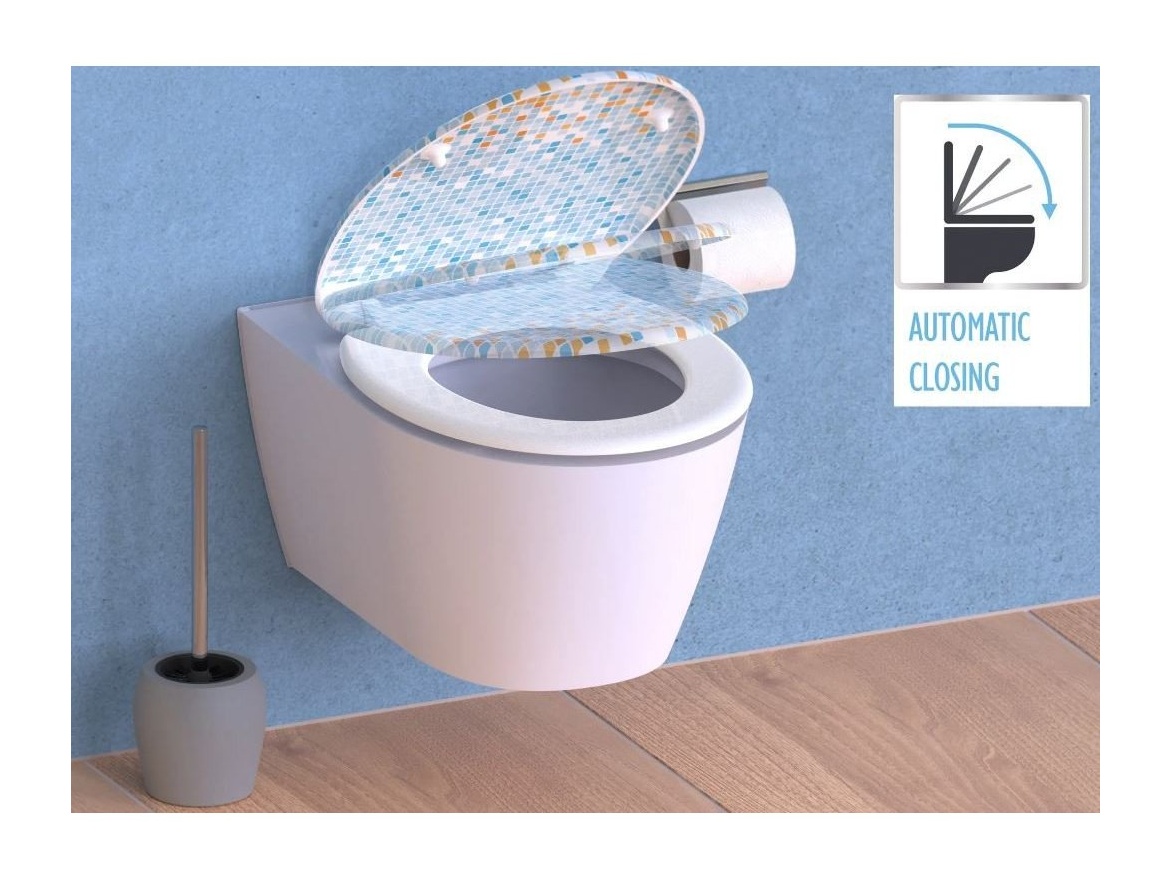 WC sedátka, záchodová prkna Schütte MOSAIK BLAU-ORANGE | Duroplast, Soft Close