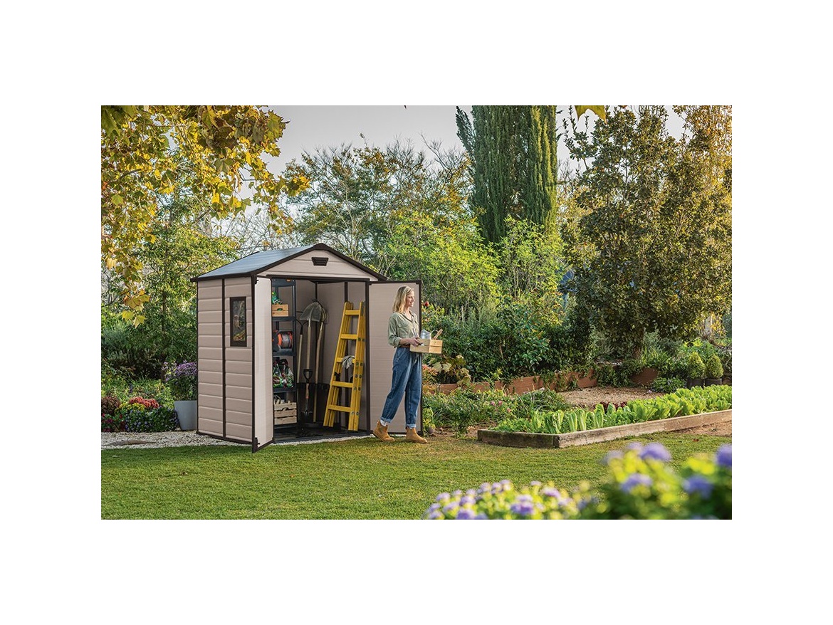 Plastový zahradní domek Keter MANOR 6 x 5 DD béžový, s podlahou