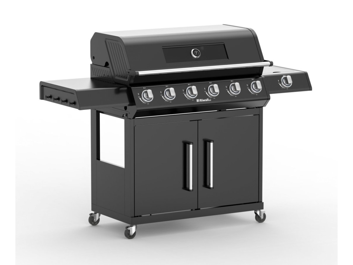 Luxus gázgrill 24 kW hat égővel és egy oldaltűzhellyel Riwall PRO RGG 61 EXL