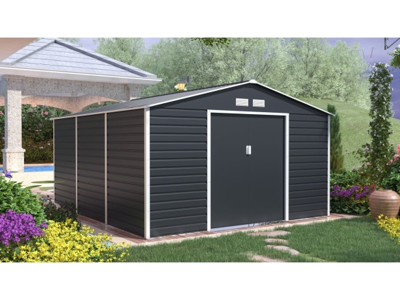Plechový záhradný domček G21 GAH 1300 - 340 x 382 cm, antracitový