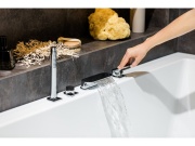 Ravak CR 025.00CR Vanová stojánková 4-otvorová baterie se sprchovým setem, vodopád, chrom