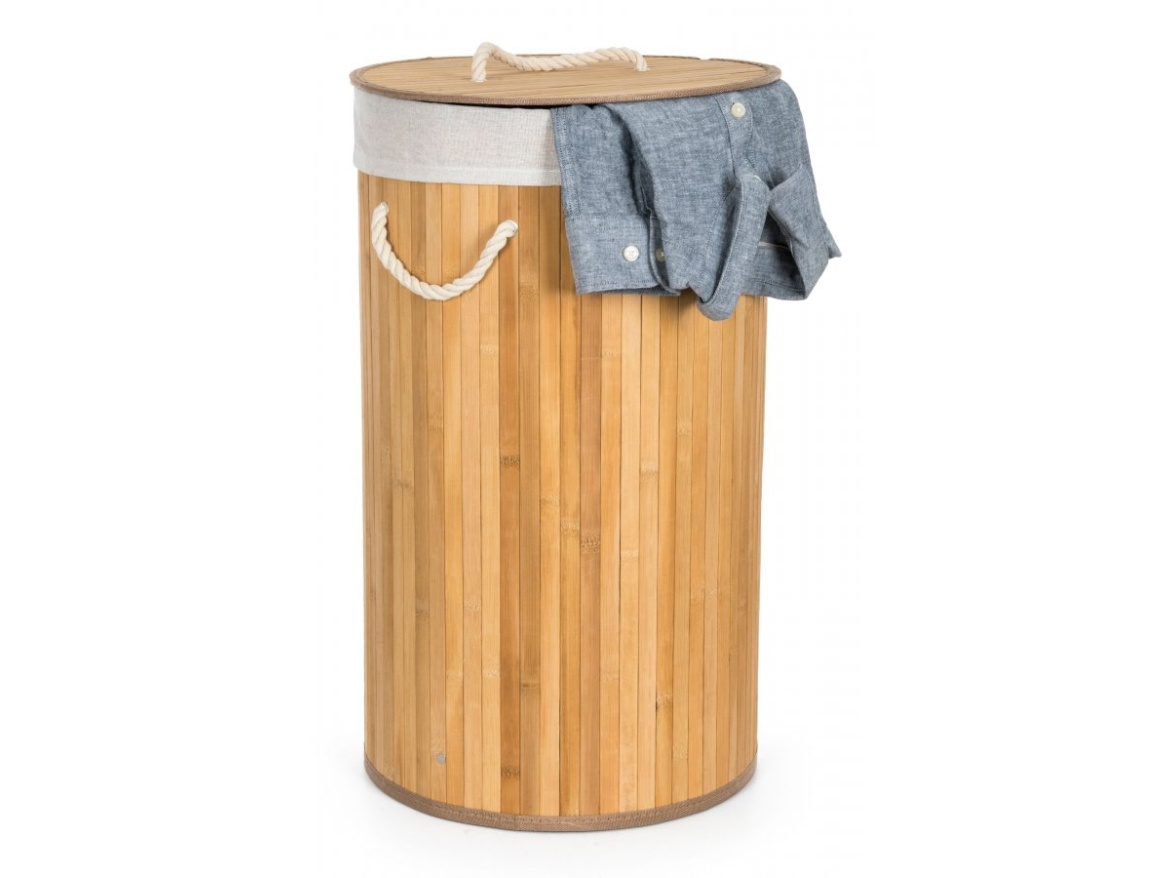 G21 Koš na prádlo  55 l, bambusový kulatý s bílým košem