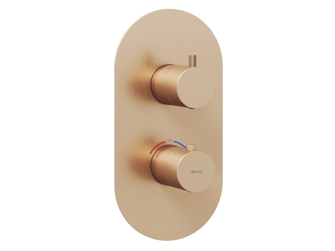 Ravak ES 063.60RGB.O2.RB07C Termostatická podomietková batéria 2-cestná pre R-box, ružové zlato kefované