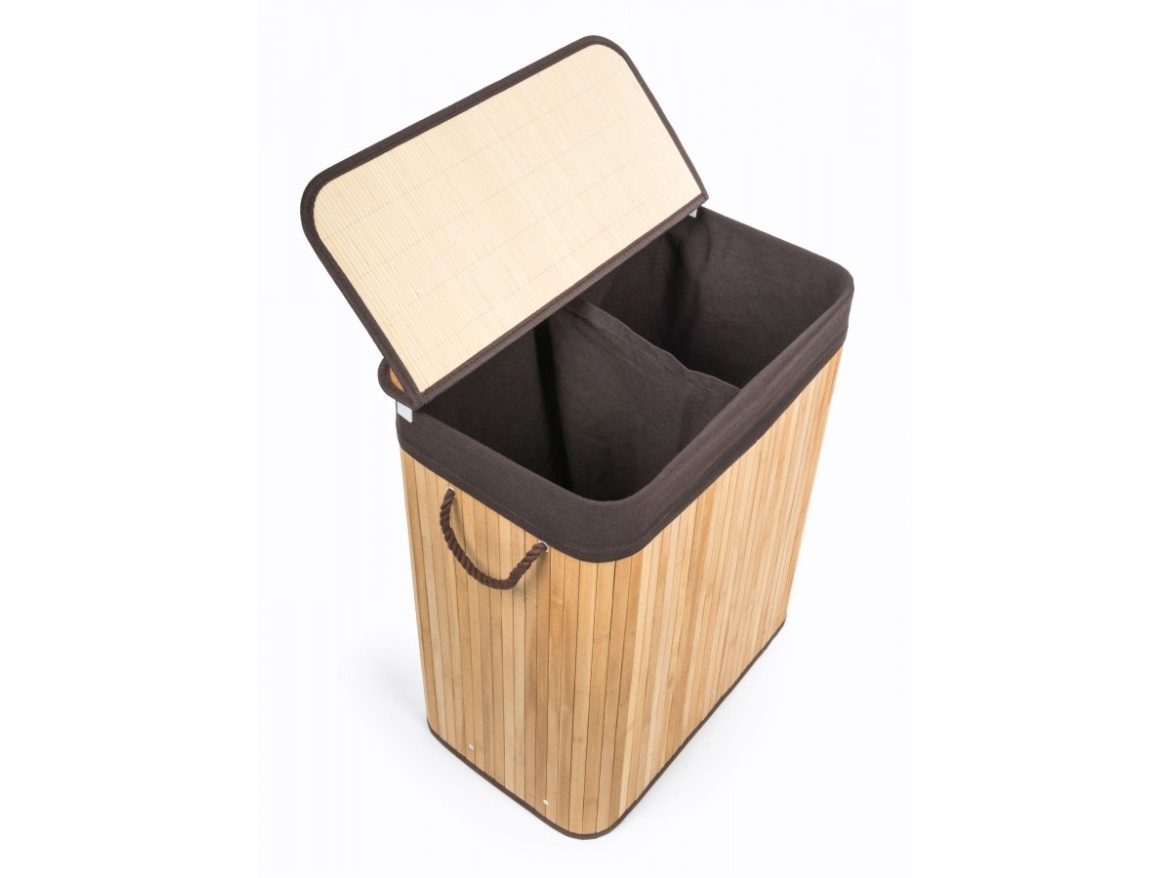 G21 Koš na prádlo  105 l s rozdělovačem, bambusový s hnědým košem