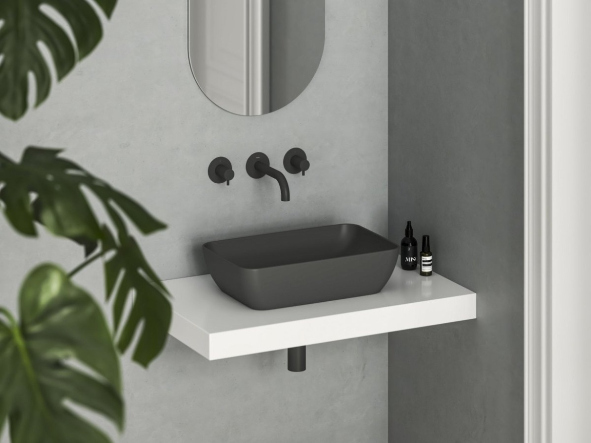 Ravak Umývadlo Uni Slim R 50, bez otvoru pre batériu, bez prepadu, čierna lesk