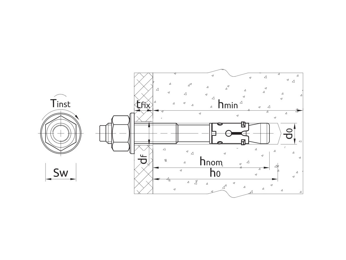 Mechanická kotva zo žiarovo zinkovanej ocele Koelner Throughbolt R-XPT-HD