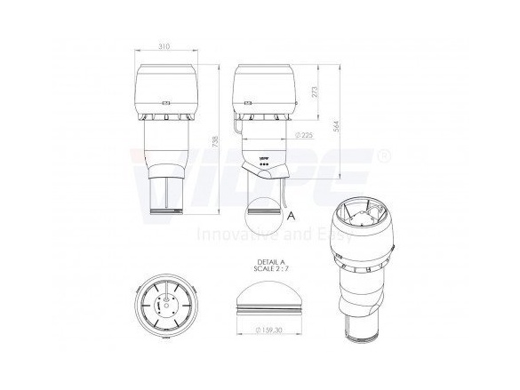 Vilpe Střešní ventilátor E220P / Ø160 / 500