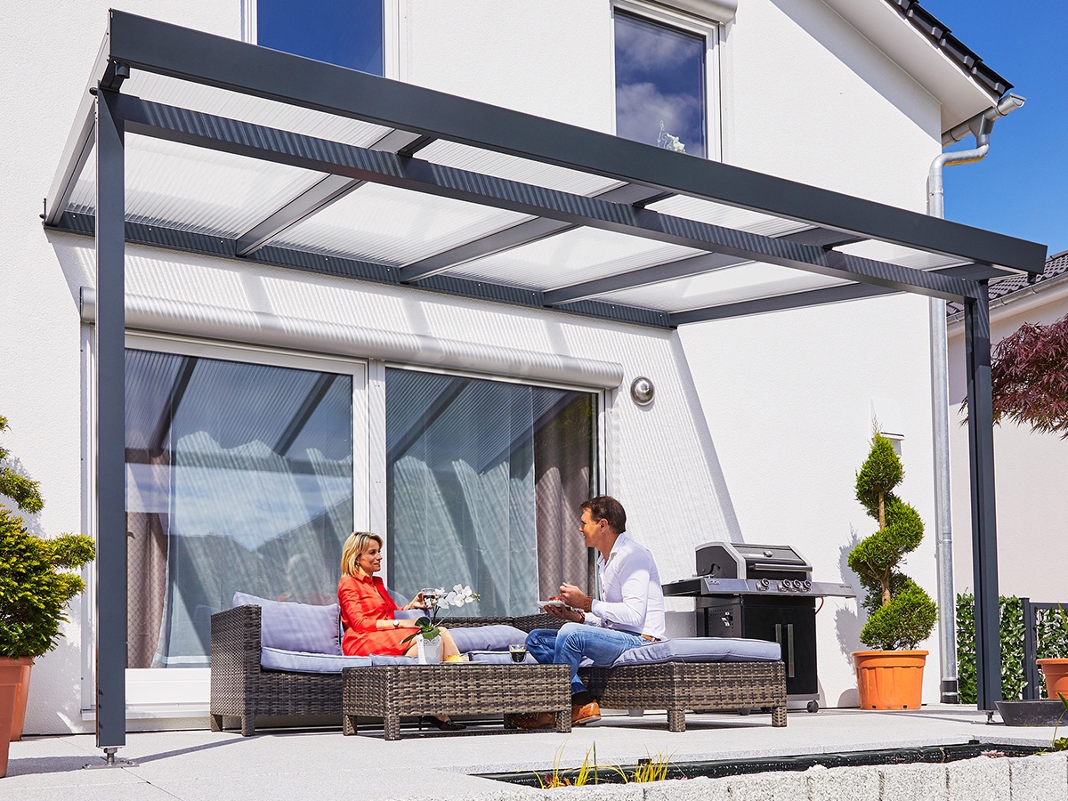 Hliníková pergola - čirý / bílá konstrukce Gutta Terrassendach Premium