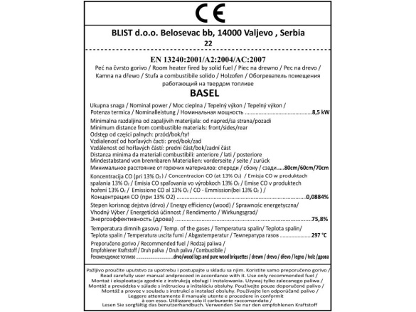 Kandalló kályha Blist B2 - 8kW (BASEL)