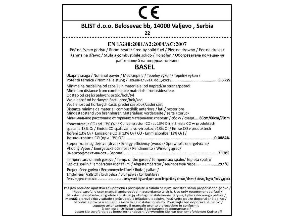 Krbová kamna Blist B2 - 8kW (BASEL)