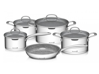 Edénykészletek – G21 Sada nádobí Gourmet Miracle s cedníkem, 9 dílů, nerez/greblon