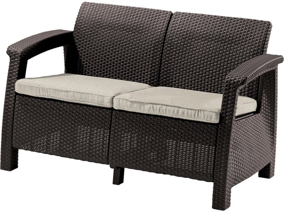 Keter Zahradní pohovka Allibert Corfu Love Seat - 128 x 70 x 79cm - hnědá / béžová