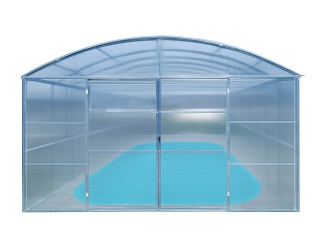 Ekonomické zastrešenie bazénov – Scobax Triton šedá, polykarbonát 6 mm, 4,0 x 4,0 m
