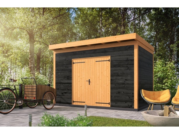 Tuindeco DIY roofing Enter 400x300 incl. double door and horizontal walls impregnated black