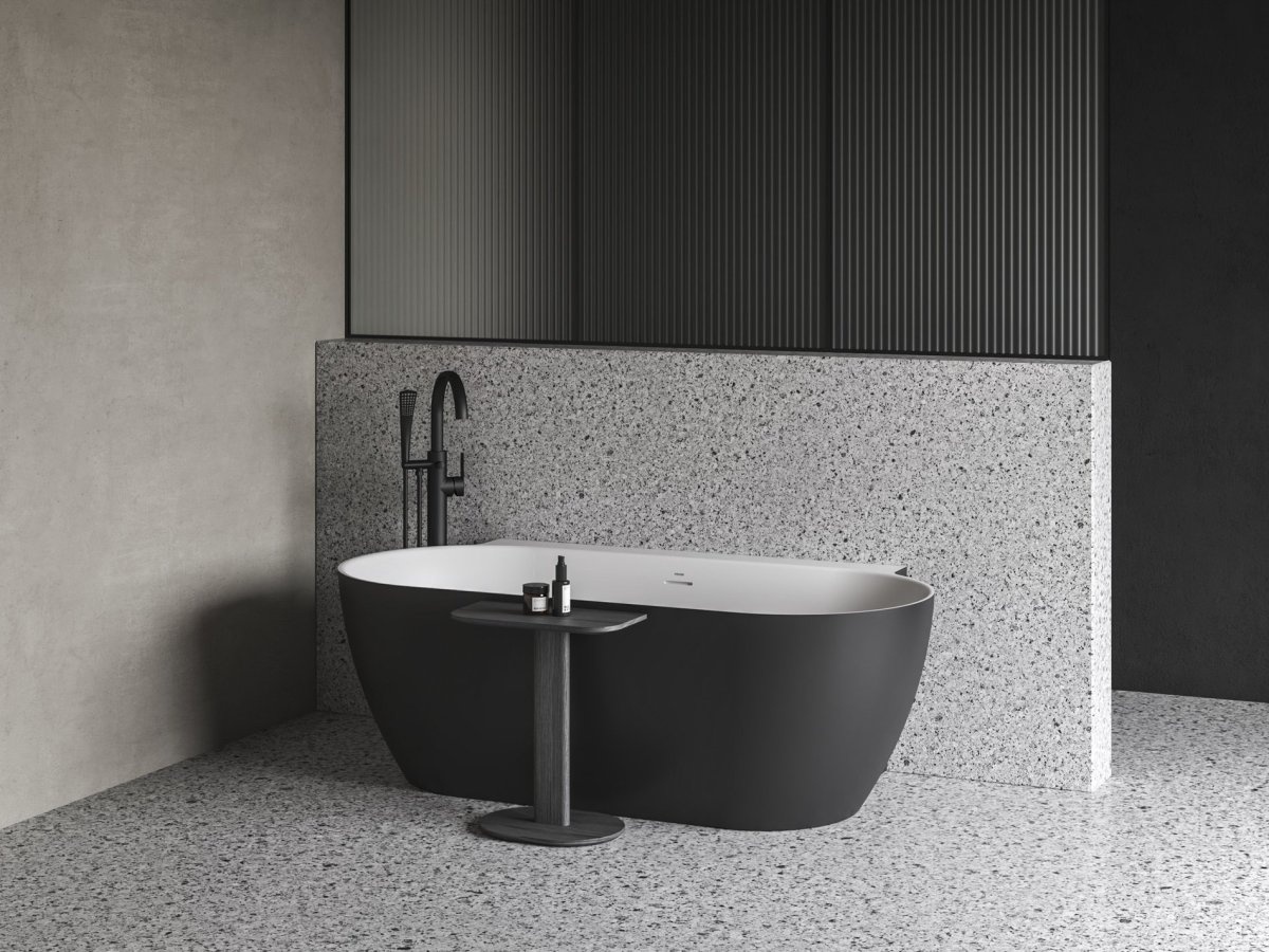 Ravak Vaňa Freedom Wall II Tec 170x87, voľne stojaca, čierna/biela, krytka odtoku čierna/biela/chróm