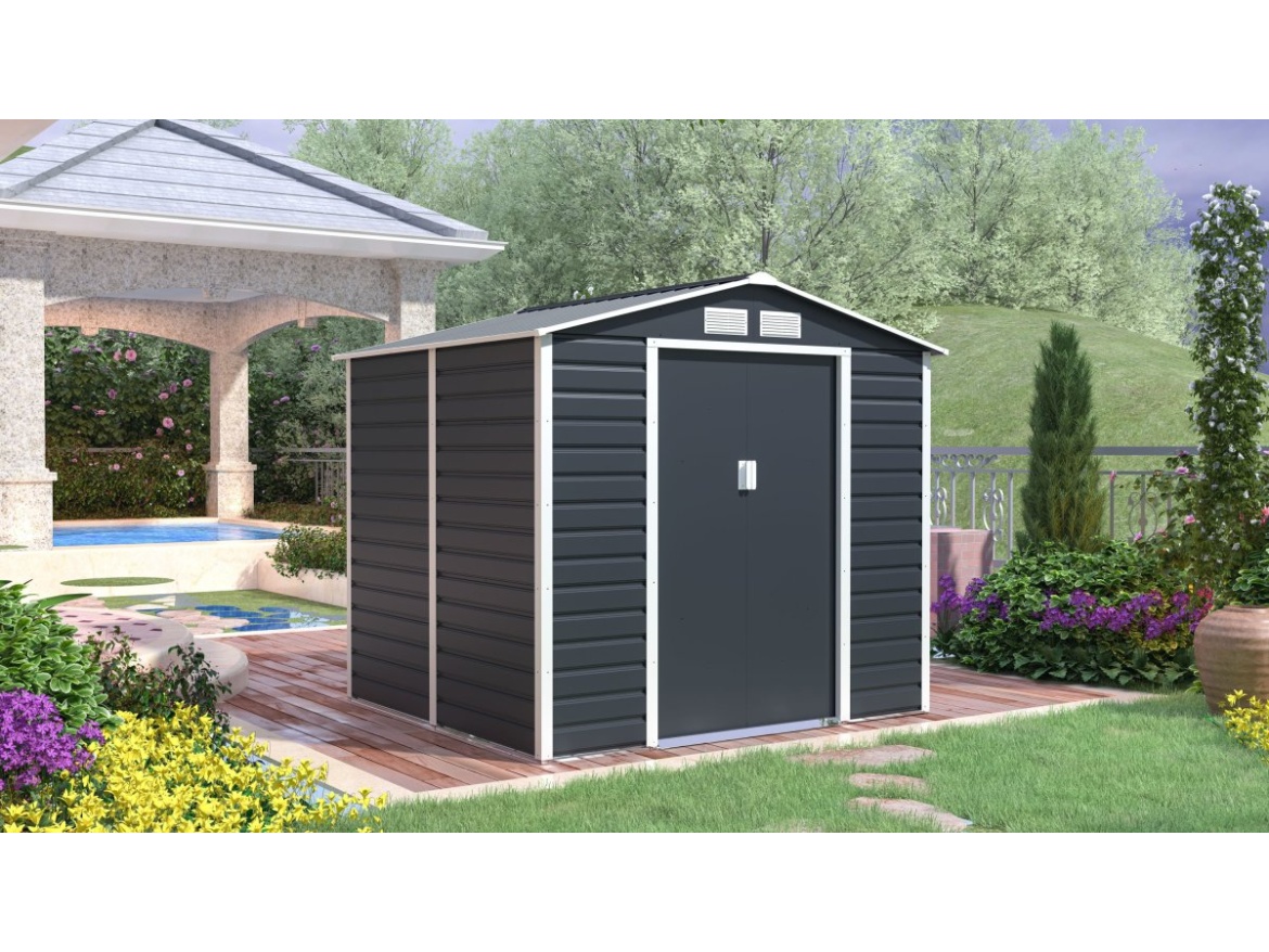 Plechový zahradní domek G21 GAH 407 - 213 x 191 cm, antracitový