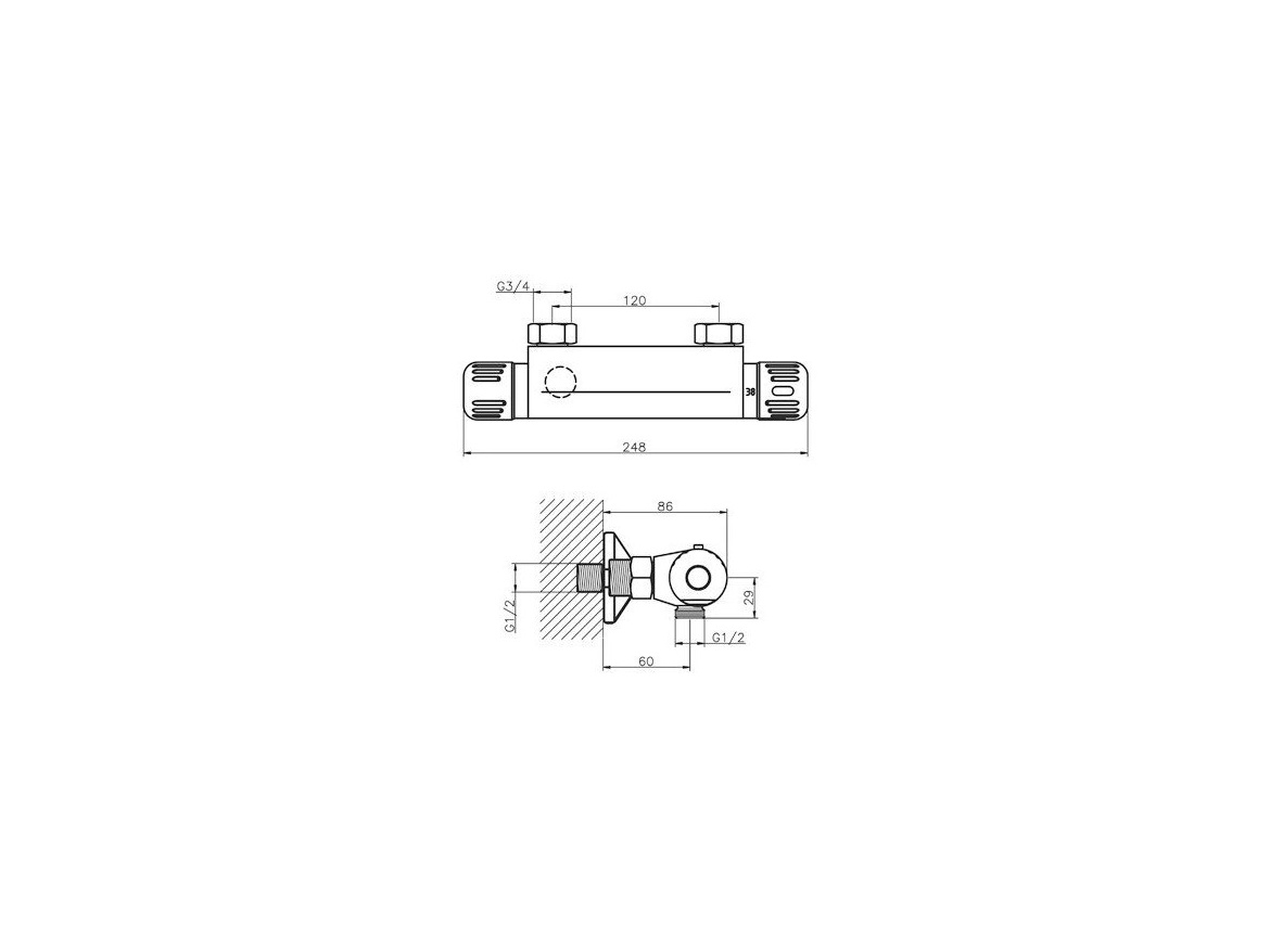 Novaservis Sprchová baterie Aqualight 120 mm, chrom, nástěnná, termostatická, bez příslušenství,  2664/1,0