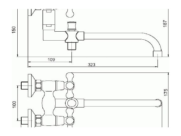 Novaservis Umyvadlová paneláková baterie Titania Retro II 100 mm, chrom, nástěnná, bez příslušenství,  99137/1,0