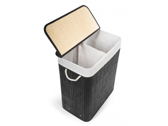 G21 Koš na prádlo  105 l s rozdělovačem, bambusový černý s bílým košem