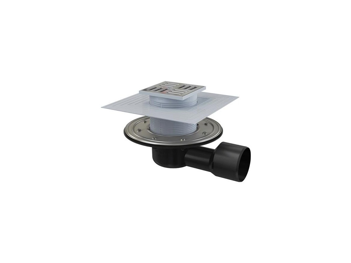 Alcadrain Podlahová vpusť 105 x 105 mm, mřížka nerez, boční odtok d 50/75 mm,  APV3344