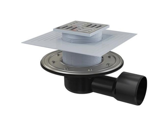 Alcadrain Podlahová vpusť 105 x 105 mm, mřížka nerez, boční odtok d 50/75 mm,  APV3344
