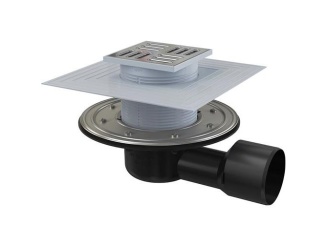 Boční –  Alcadrain Podlahová vpusť 105 x 105 mm, mřížka nerez, boční odtok d 50/75 mm,  APV3344