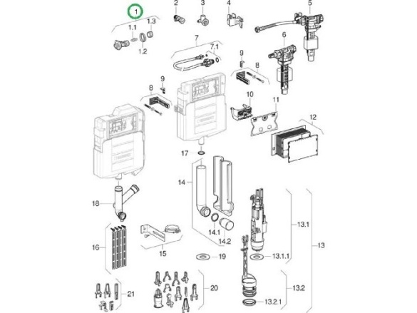 Geberit Ventil rohový 1/2" × 3/8" s integrovaným přívodem vody,  240.269.00.1