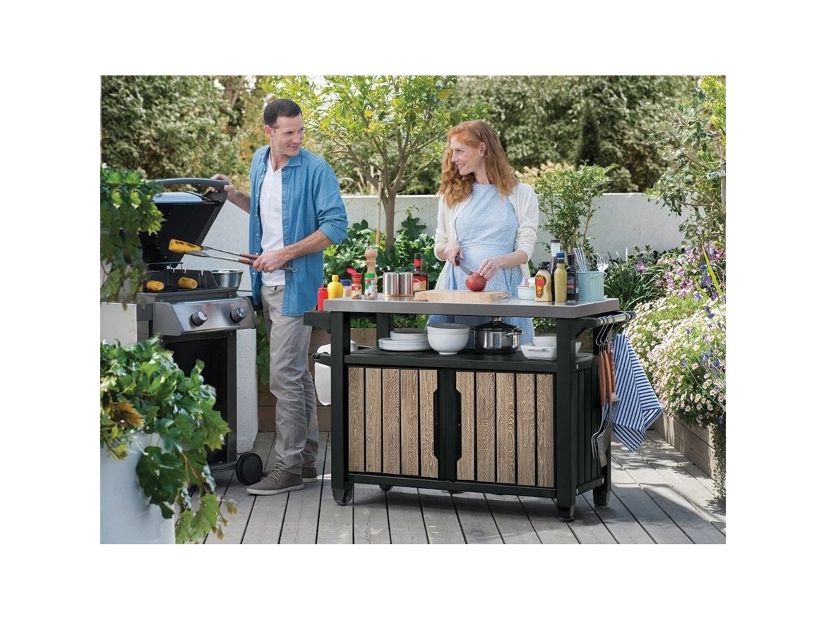 Keter Multifunkční zahradní stolek  UNITY XL 207L - 134 x 52 x 90 cm - ashwood / jasan