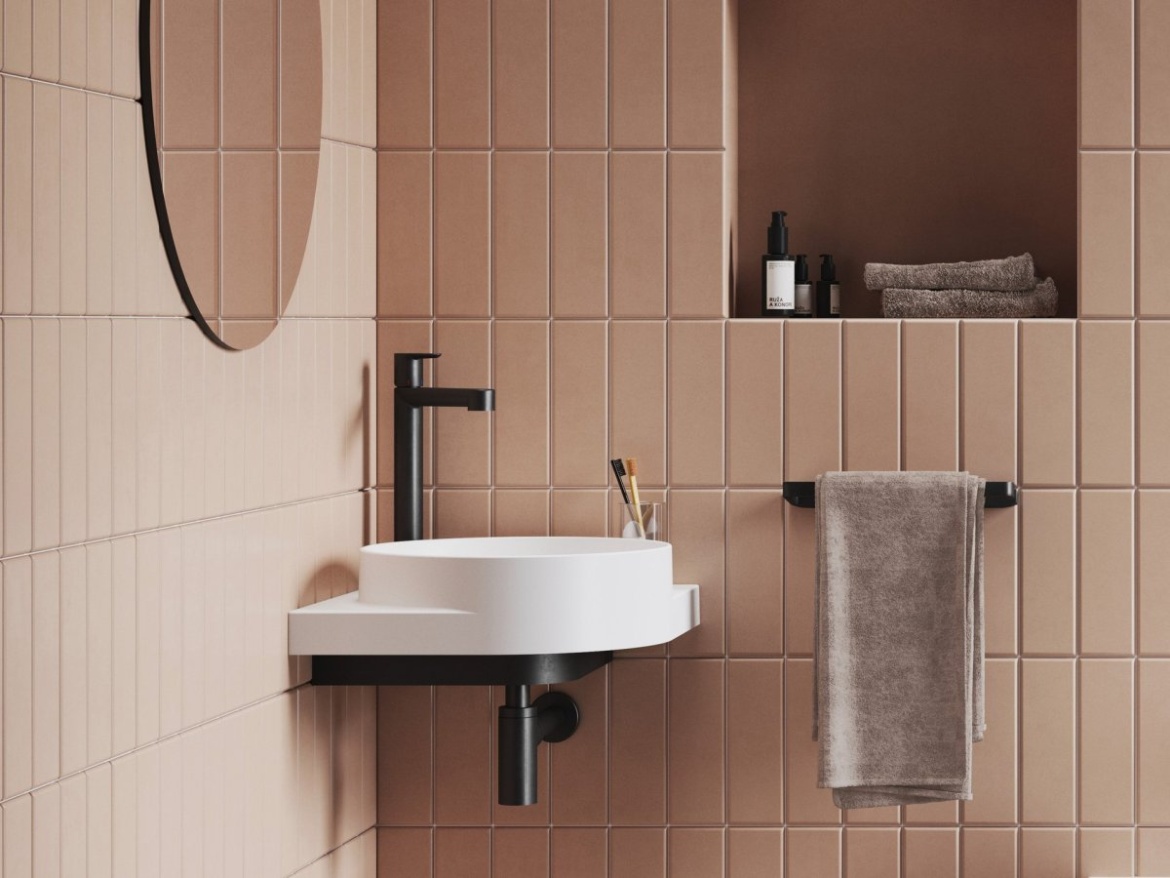 Ravak Umyvadlo Yard 45 C, s otvorem pro baterii, bez přepadu, černá matná