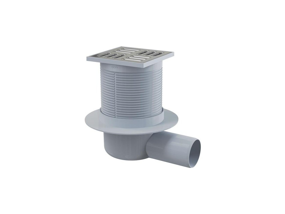Alcadrain Podlahová vpusť 105 x 105 mm, mřížka nerez, boční odtok d 50 mm,  APV1