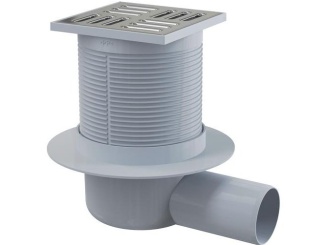 Technická sanita –  Alcadrain Podlahová vpusť 105 x 105 mm, mřížka nerez, boční odtok d 50 mm,  APV1