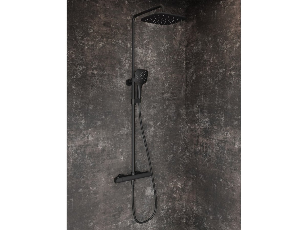 Ravak FL 091.20BL Sprchový stĺp s termostatickou batériou, posuvný, so sprchovým setom, čierna