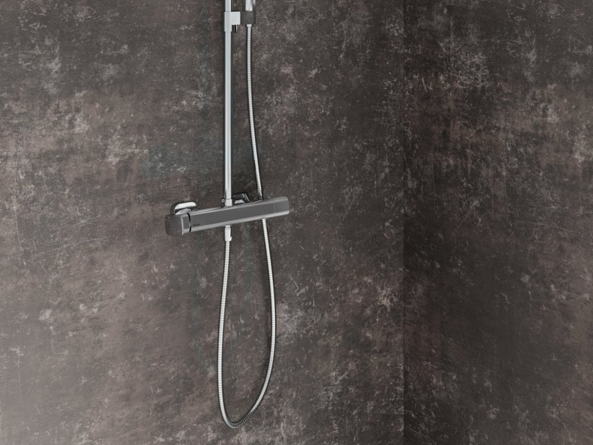 Ravak TD F 098.00BLM Sprchový sloup netermostatický, posuvný, se sprchovým setem, černá matná