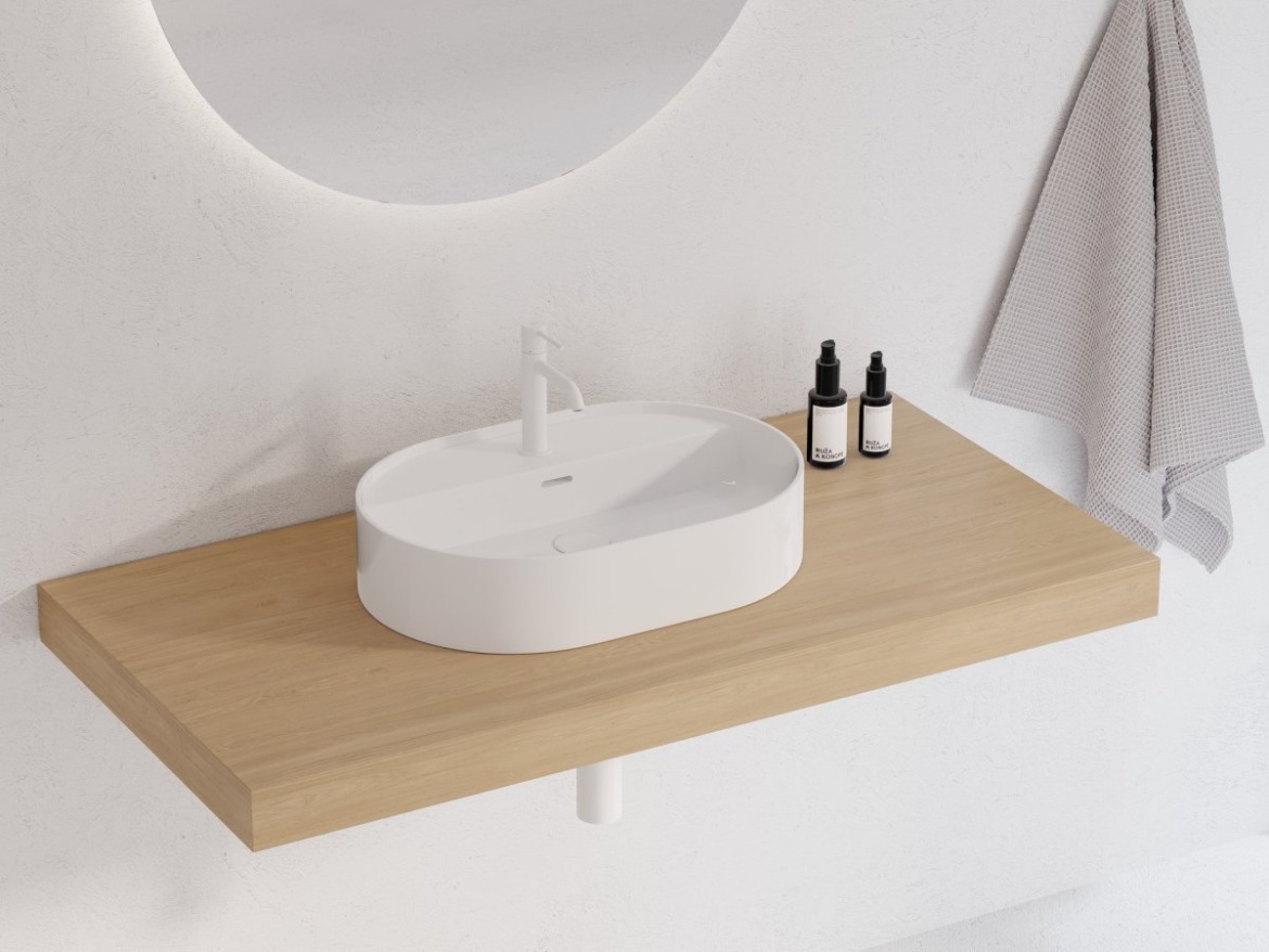 Ravak Umyvadlo Ceramic Slim Shelf O 55, s otvorem pro baterii, s přepadem, antracit