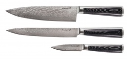G21 Sada nožů  Damascus Premium v bambusovém bloku, Box, 3 ks + brusný kámen
